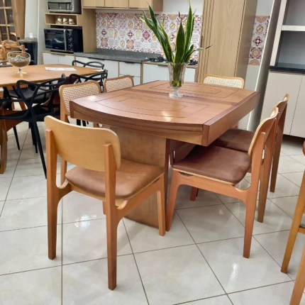 Mesa Extensivel Lorena (5067) com 6 Cadeiras Alvin Tela Natural (5661)