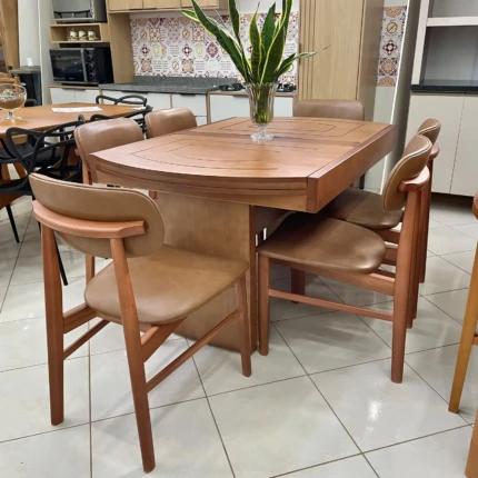 Mesa Extensivel Lorena (5067) com 06 Cadeiras Lucy Corino Marrom (1553)