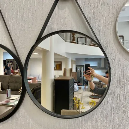 Espelho Redondo Grande com Alça em Couro Aqua+ Preto (3621) - Imagem 6