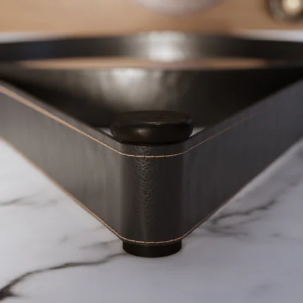 Espelho Redondo Grande com Alça em Couro Aqua+ Preto (3621) - Imagem 4