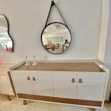 Espelho Redondo Grande com Alça em Couro Aqua+ Preto (3621) - Imagem 5