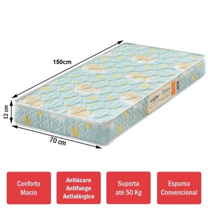 Mini Cama - Colchão D-18 - 70 x 150 x 12cm - Ecoflex (6154) - Imagem 1