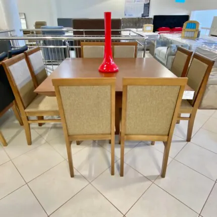 Mesa Quadrada Piramidy Imbuia (2227) com 8 Cadeiras Karol Linho (2585) - Imagem 3