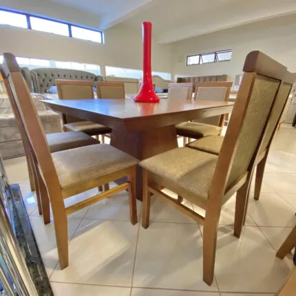 Mesa Quadrada Piramidy Imbuia (2227) com 8 Cadeiras Karol Linho (2585) - Imagem 2