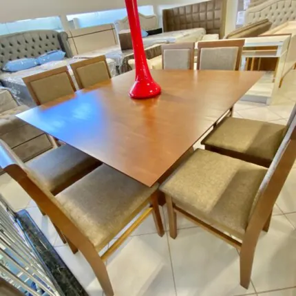 Mesa Quadrada Piramidy Imbuia (2227) com 8 Cadeiras Karol Linho (2585) - Imagem 5