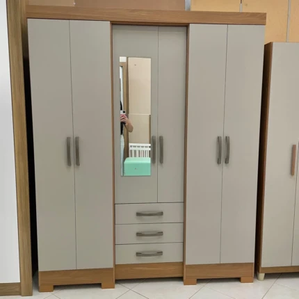 Roupeiro 1,63m 6 Portas B23 Cinza Com Espelho (744)