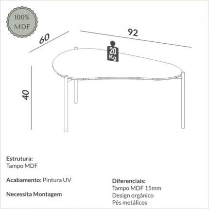 Mesa Centro Organica TB627 92cm (4877) - Imagem 3