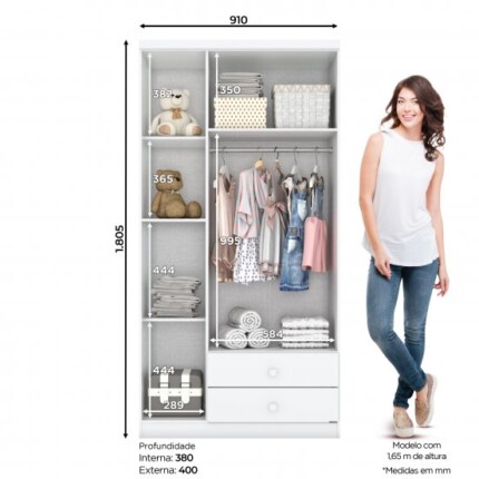 Roupeiro 91cm Bala de Menta Branco (2589) - Imagem 2