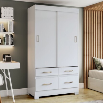 Roupeiro 1,10m 2 Portas Deslizantes BE25 Branco (1489) - Imagem 1