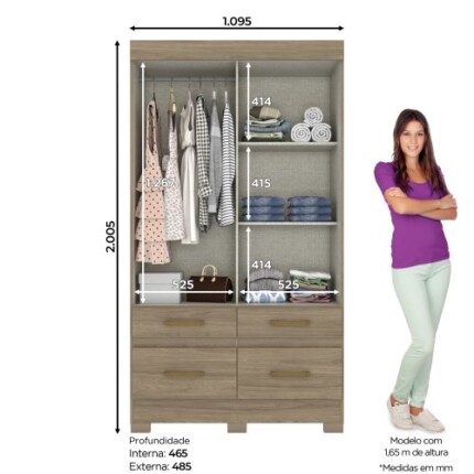 Roupeiro 1,10m 2 Portas Deslizantes BE25 com Espelho (3256) - Image 2