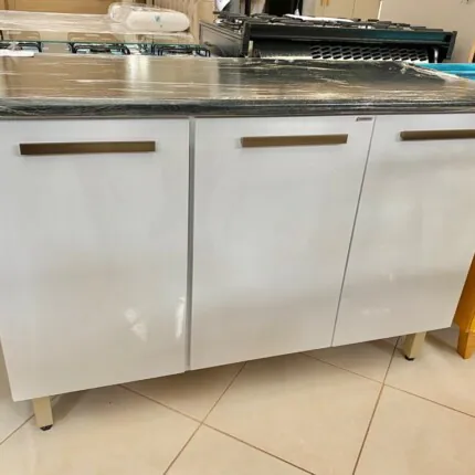 Balcao 1,20m 3 Portas 100% MDF Branco com Tampo (1372-3242)