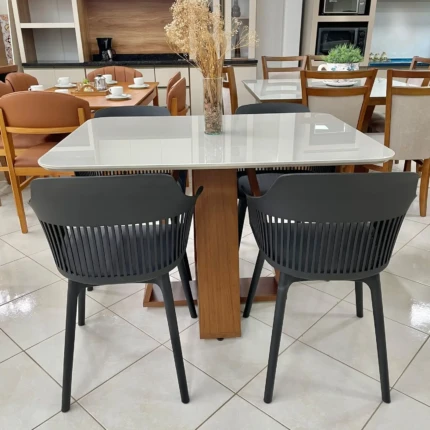 Mesa 1,20 Celeste com Vidro Off White (464) com 04 Cadeiras Montreal (1083) - Imagem 3