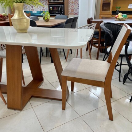 Mesa 1,60m Celeste Vidro Off (555) com 6 Cadeiras Relax de Tela (2060) - Imagem 3