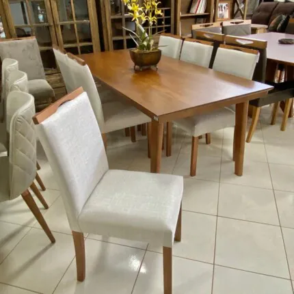 Mesa 2,00m Larissa (3154) com 6 Cadeiras em Madeira e tecido Linho (4405) - Imagem 2