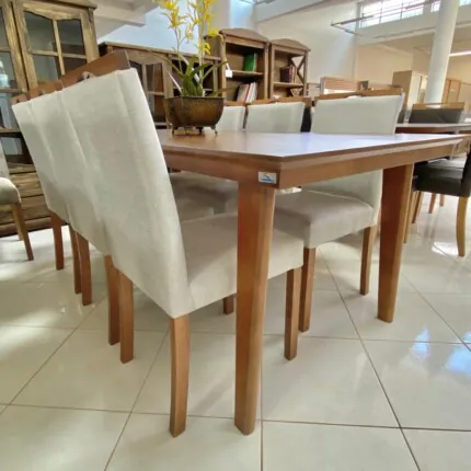 Mesa 2,00m Larissa (3154) com 6 Cadeiras em Madeira e tecido Linho (4405) - Imagem 3