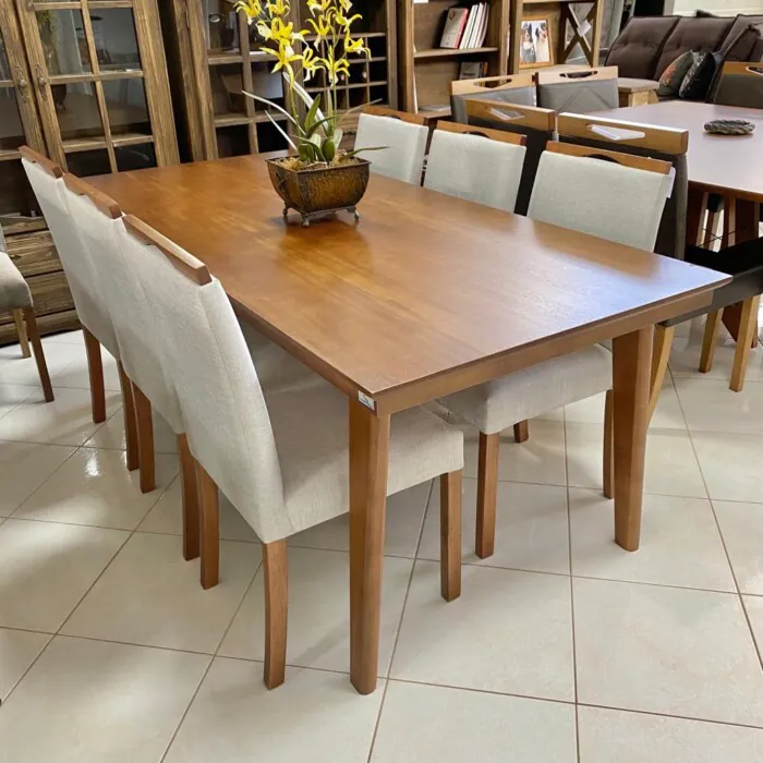 2,00m - Mesasul Mesa Larissa Imbuia (CD 3154) + 06 Cadeira Helena Capuccino LINHO C-1919 (CD 4405) (2ft