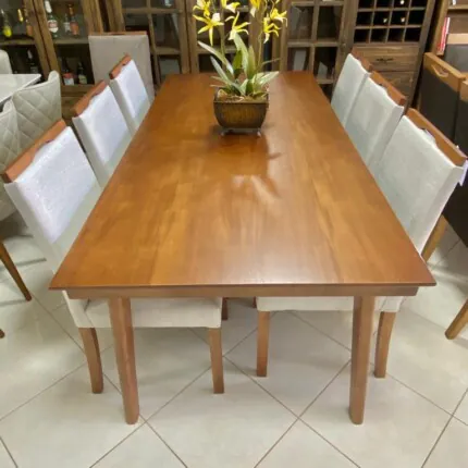 Mesa 2,00m Larissa (3154) com 6 Cadeiras em Madeira e tecido Linho (4405) - Imagem 5