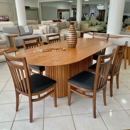 Mesa Oval 2,20m Ripada Cinamomo (2729) com 6 Cadeiras Larissa (2823) - Imagem 1