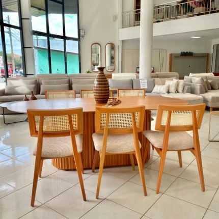 Mesa Oval 2,20m Ripada Cinamomo (2729) com 6 cadeiras Ayla com Tela Natural (2818) - Imagem 3