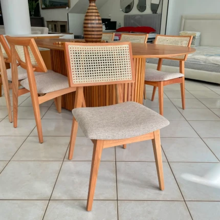Mesa Oval 2,20m Ripada Cinamomo (2729) com 6 cadeiras Ayla com Tela Natural (2818) - Imagem 5