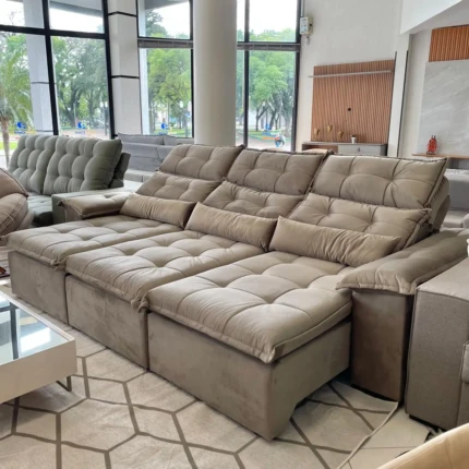 Sofa 3,00m Prediletto Extra Conforto Veludo Soft Bege 3 Assentos (2314)