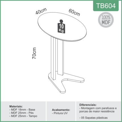 Mesa Lateral MDF Freijo TB604 60cm (3133) - Imagem 4