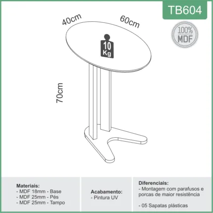 Mesa Lateral MDF Freijo TB604 60cm (2289) - Imagem 4