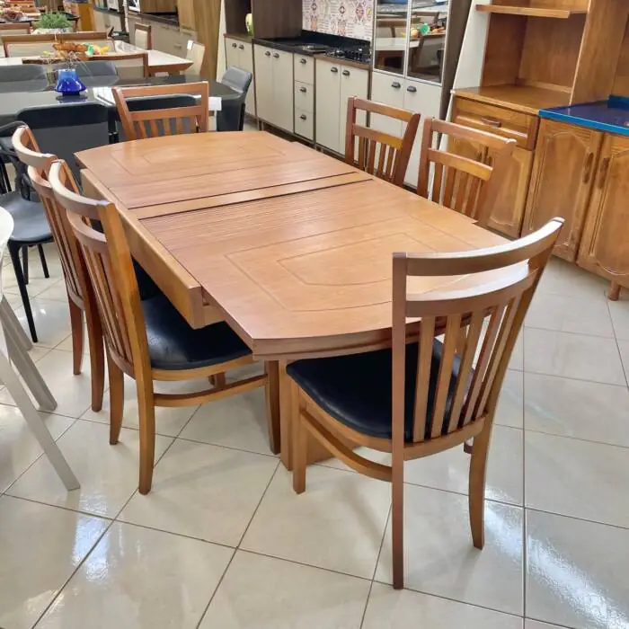 Extensivel - Mesa Lorena Amendoa 1,40m - 2,00m - ACG (CD 5067) + 06 Cadeira Larissa Imbuia - NOBUCK PRETO 121 (CD 2823) f525 (2)