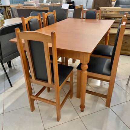 Mesa 1,60m Torneada (983) com 6 Cadeiras em Madeira Londres (2050) - Imagem 3