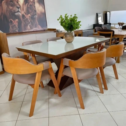 Mesa 1,80m Zafira com Vidro (5989) com 6 Cadeiras Olive Impermeável Facto (1275) - Imagem 3
