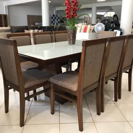 Mesa 1,80m Veneza Vidro (5852) com 8 Cadeiras Karol (2585) - Imagem 4