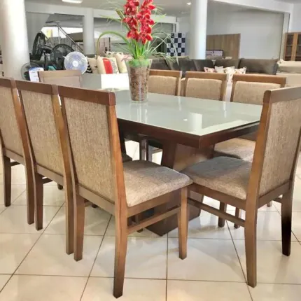 Mesa 1,80m Veneza Vidro (5852) com 8 Cadeiras Karol (2585)