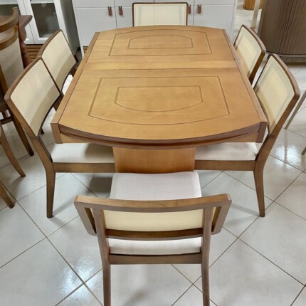Mesa Extensivel Lorena (5067) com 6 Cadeira Astra Linho com Encosto Tela (4281) - Imagem 5