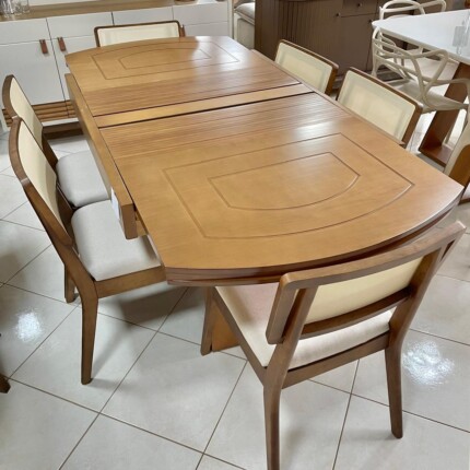 Mesa Extensivel Lorena (5067) com 6 Cadeira Astra Linho com Encosto Tela (4281) - Imagem 1