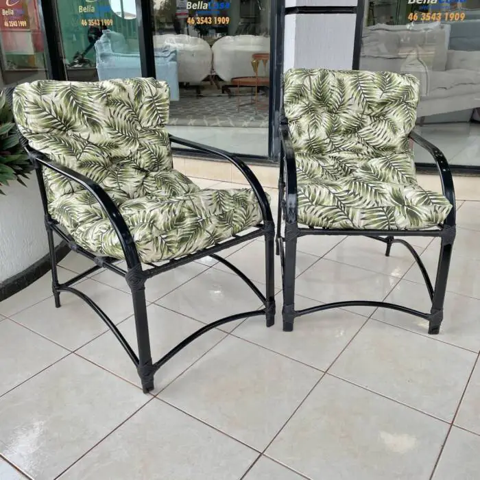 Fama - Cadeira FLORIPA em ALUMINIO PRETO - Tecido verde floal (CD 341) foto25 (1)