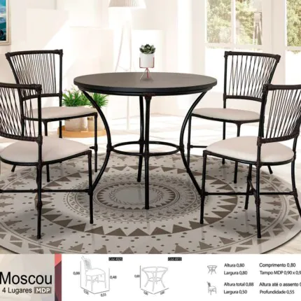 Mesa Redonda Moscou 90cm (562) com 4 Cadeiras (4047) - Imagem 3