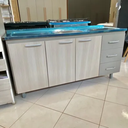 Balcao 1,58m 3 Portas 3 Gavetas com Pia de Inox (4551-3483)