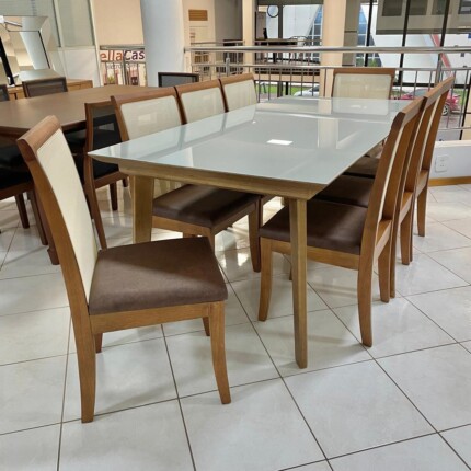 Mesa 2,00m com Vidro Off White (4198) com 8 Cadeiras de Tela Alta (1088) - Imagem 2