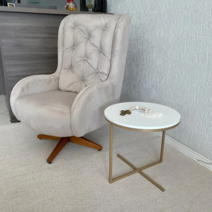 Mesa Lateral Volpi Média Branco com Dourado (2956)