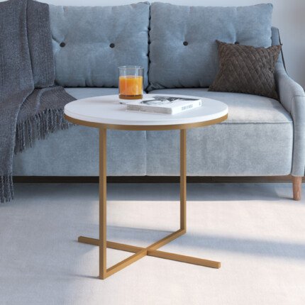Mesa Lateral Volpi Média Branco com Dourado (2956)