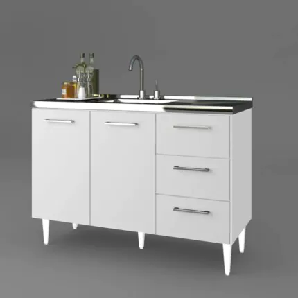 Balcao 1,18m 2 Portas 3 Gavetas com Pia de Inox do Vale (314-1543)