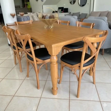 Mesa 1,80m Atlanta Torneada (3643) com 06 Cadeiras Leon X Impermeável (1101)