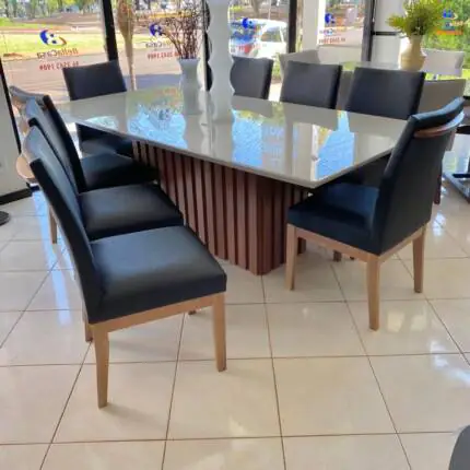 Mesa Canes Ripada 2m (4337) com 8 Cadeiras Kyara Impermeavel (1158) - Imagem 1