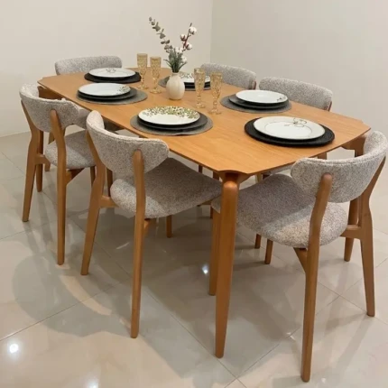Mesa 2,20m Retangular Malibu (2004) com 6 Cadeira Venus em Boucle (1285)
