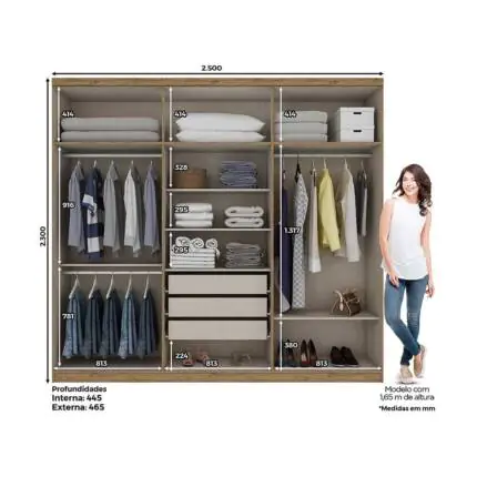 Roupeiro 2,50m 6 Portas Jade Portas Off White (5812) - Imagem 4