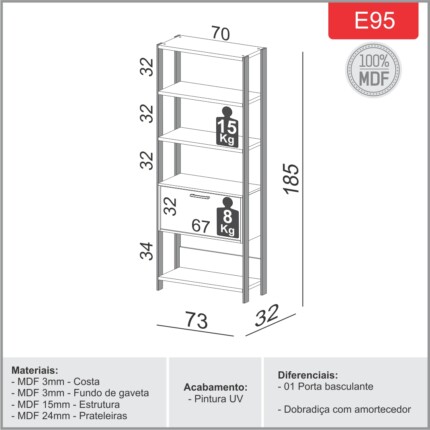 Armário E-95 Preto 70cm (255) - Imagem 2