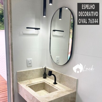 Espelho Oval Couro Preto 76cm x 44cm (3567) - Imagem 6
