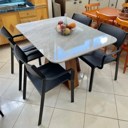 Mesa 1,20m Tampo Quartzo (3198) com 4 Cadeiras Santorini Preto (1893) - Imagem 3