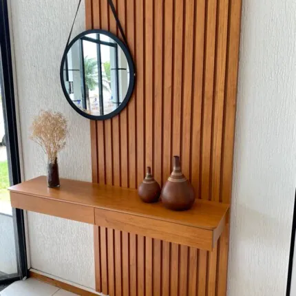 Aparador 136cm com Painel Ripado e Espelho (664-856)