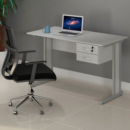 Mesa Escritorio 1,40m Cinza com 2 Gavetas (4687) - Imagem 1